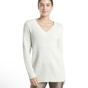 Athleta Teton Chunky Knit Cotton V-Neck Sweater Dove White Size XS